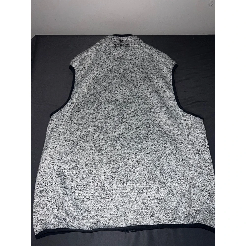 Free Country Mens XL Gray Sweater Knit Fleece Full Zip Vest Mock Neck Jacket